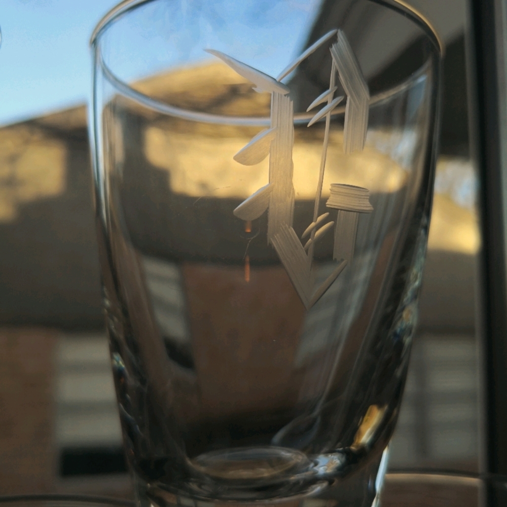 Etched "G" juice glasses